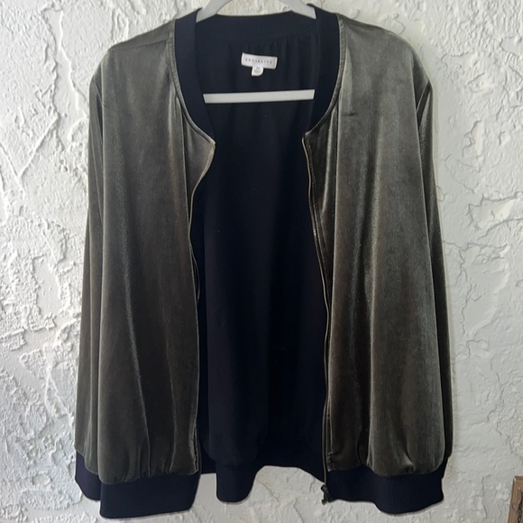 Socialite Sweaters - Green Velour Zip Up Jacket